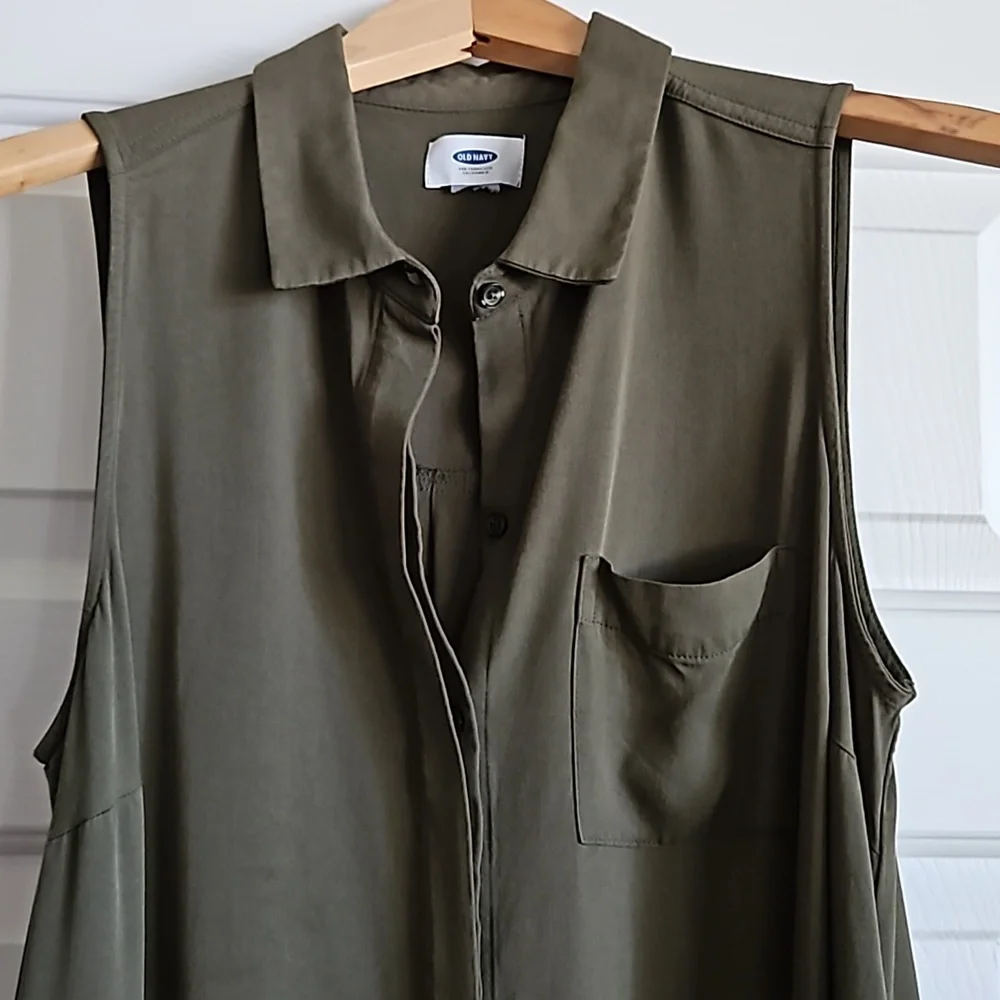 OLD NAVY Button Down Collared Tunic Dress sz M Ladies Hunter Green